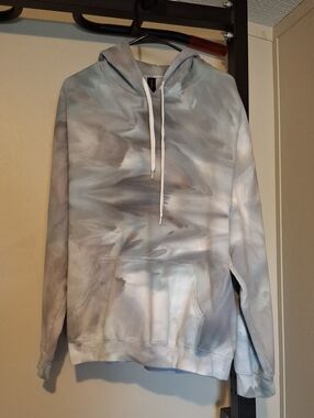 Men's Tie-Dye Hoodie Sweatshirt - Light Gray & Blue
